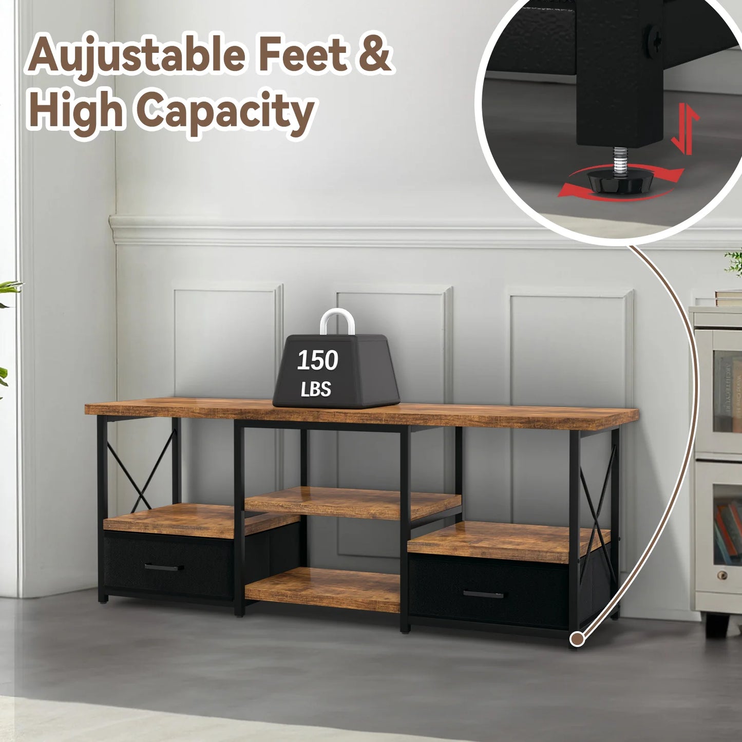 55“ TV Stand with Fabric Drawers-Black