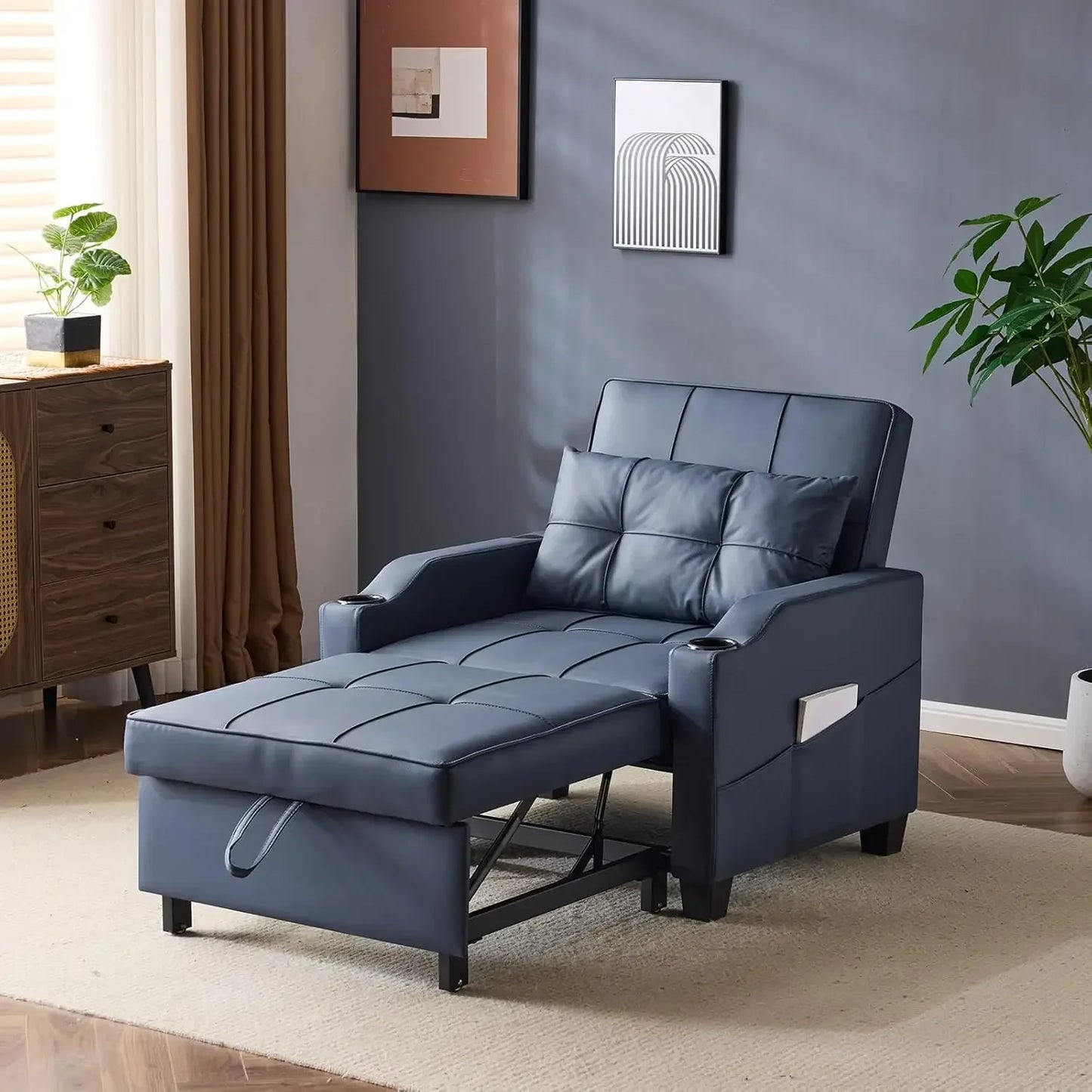 Sleeper Chair 3-in-1 Pull out Couch Sleeper Sofa Light Gray, Recliner with USB Ports, Cup Holders, Side Pockets