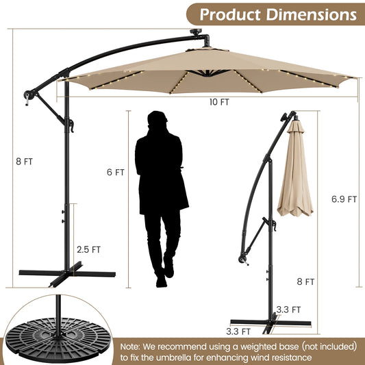10FT Solar-Lighted 112 LED Cantilever Umbrella with Crank Tilt
