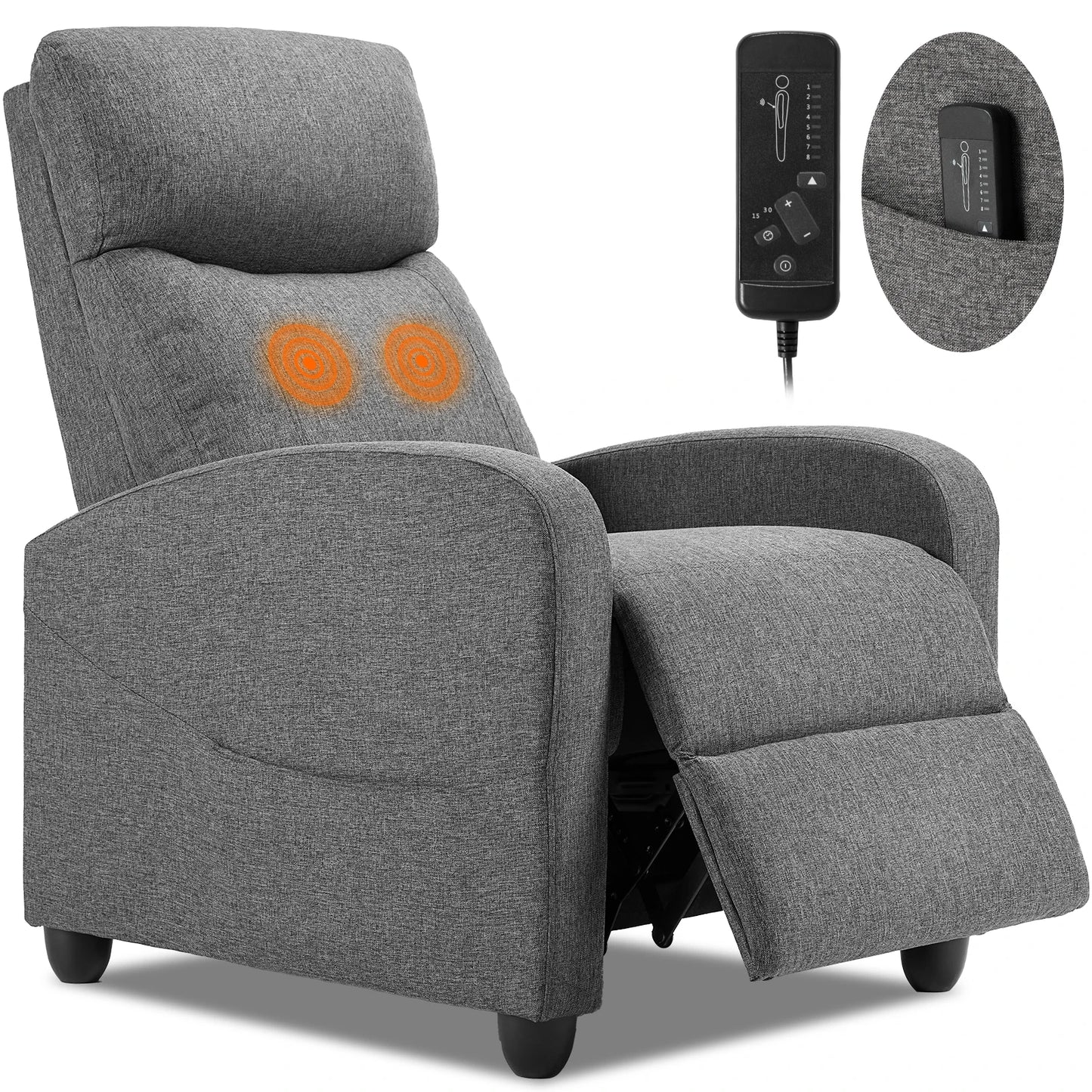 JHK Recliner Massage Sofa Chair Theater adjustable Lumbar Support, Padded Seat Backrest, Grey