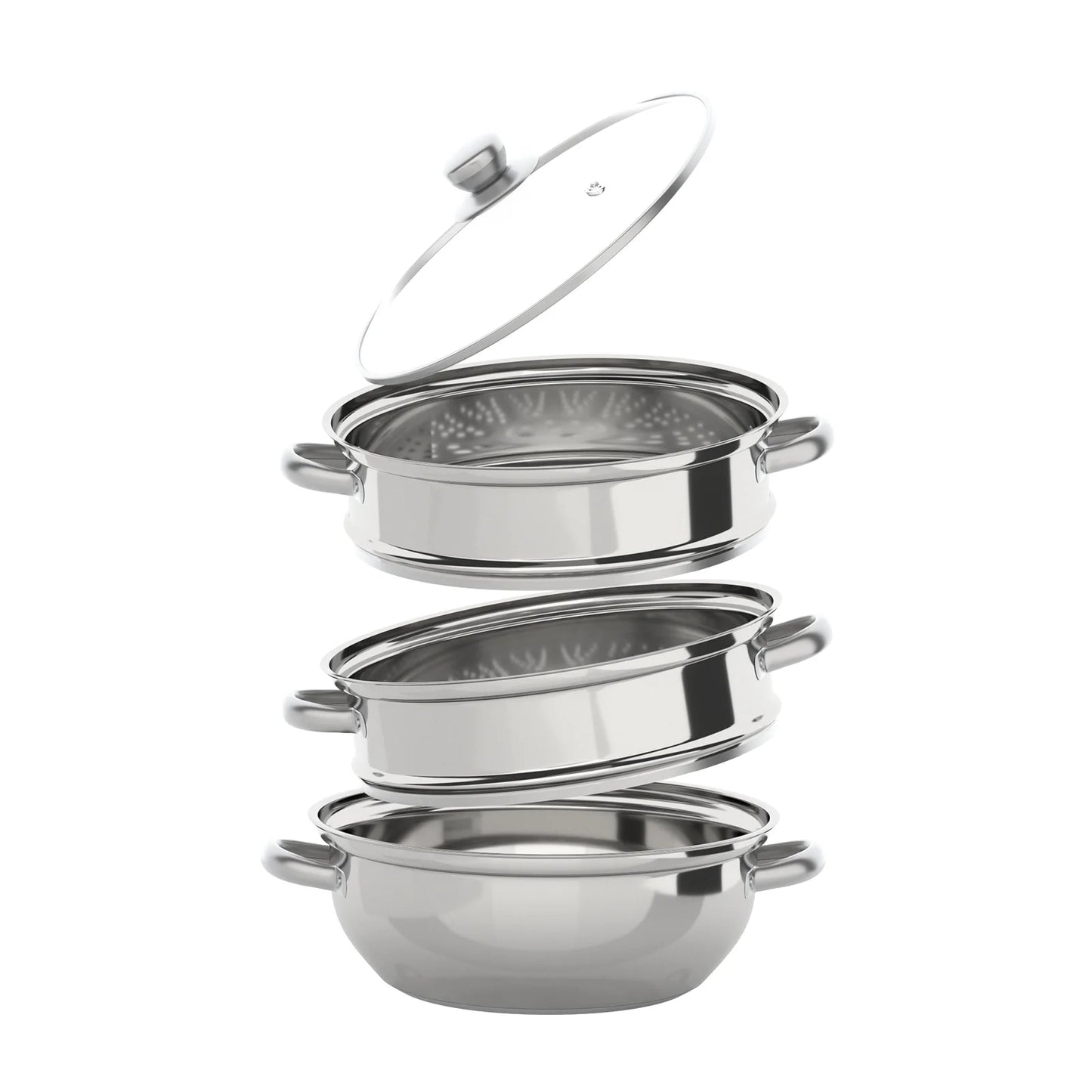 3 Tiers Stainless Steel SteamerOverlapping Steaming Pot Cookware set with Glass Lid
