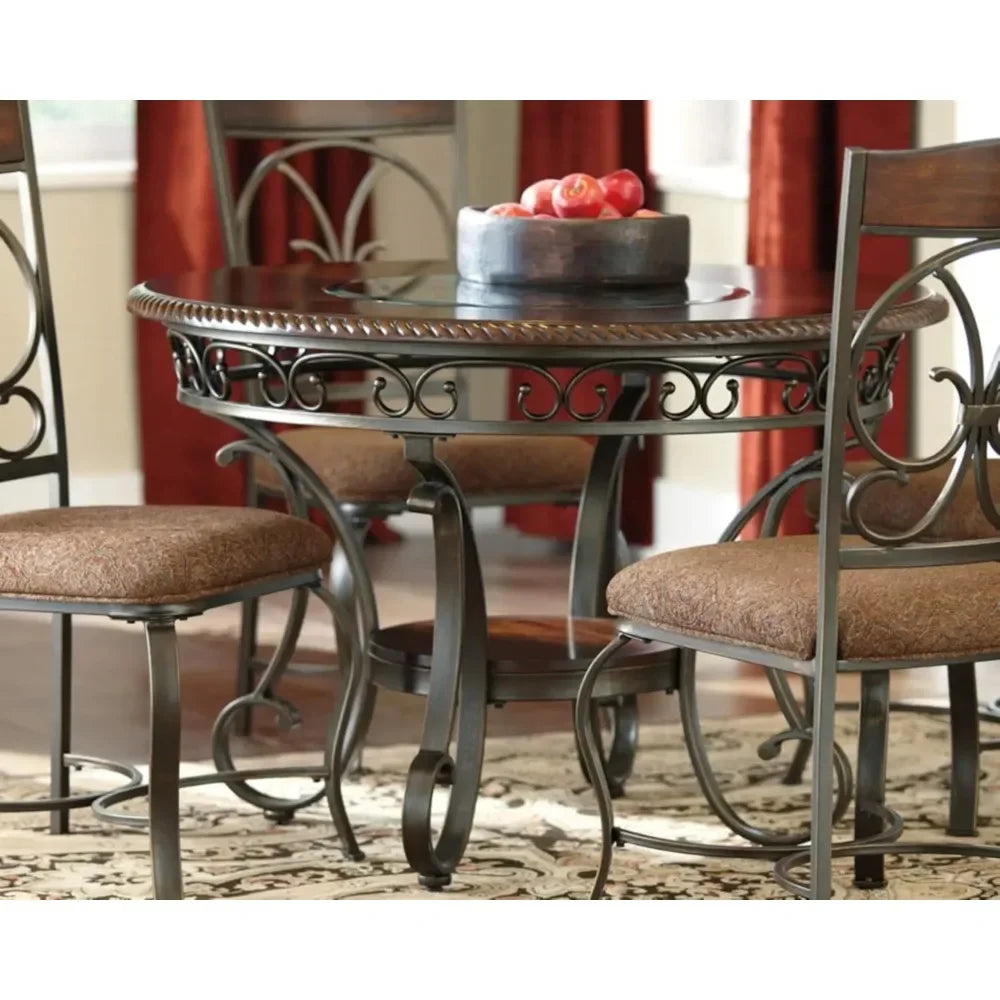 45" Round Glass Top Dining Table, Brown