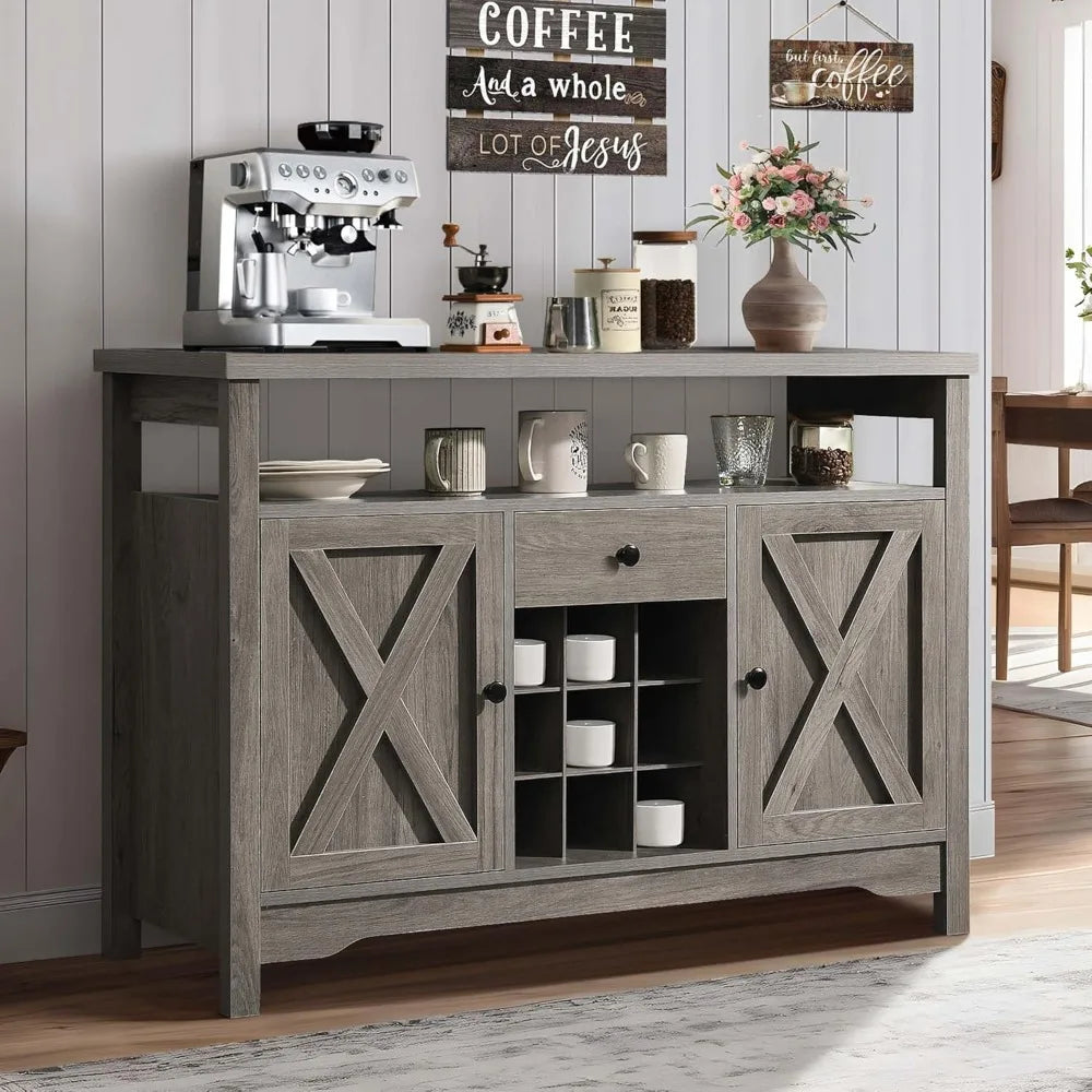 47" Farmhouse Coffee Bar Buffet Station with Storage, Gray with Drawer