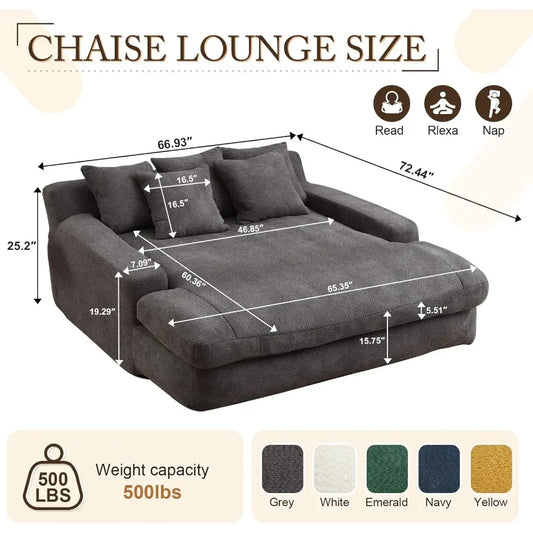 66.93" W Oversized Cozy Loveseat Cozy Chaise Lounge  with 5 Pillows