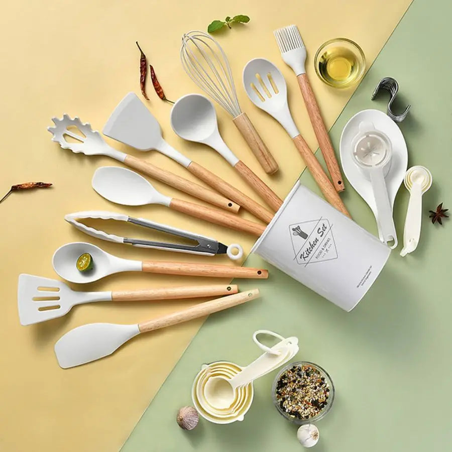 34Pcs/set, Non-stick Cooking Tools Set With Storage Bucket, Multipurpose and Heat Resistant