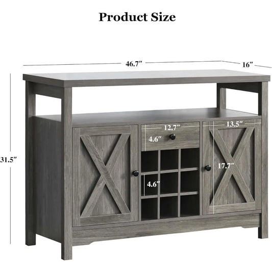 47" Farmhouse Coffee Bar Buffet Station with Storage, Gray with Drawer