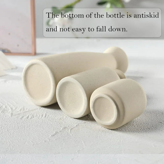 Beige ceramic modern bohemian farmhouse vase set with a small vase decoration