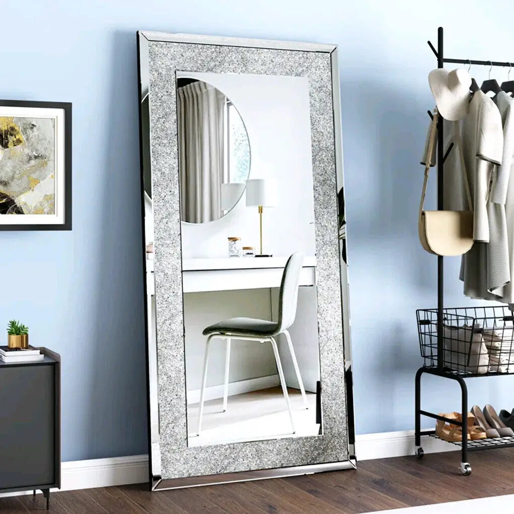 Large Silver Sparkly Crystal Rhinestone Frameless Vanity Mirrors ,Wall Mounted