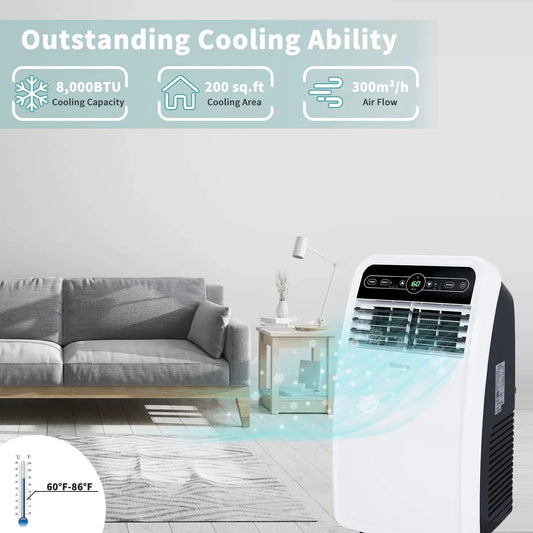8,000 BTU Portable AC Unit with Built-in Cool, Dehumidifier & Fan Modes for Room up to 200 sq.ft