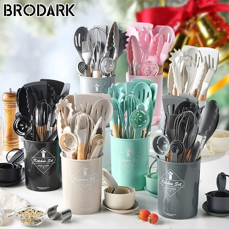 34Pcs/set, Non-stick Cooking Tools Set With Storage Bucket, Multipurpose and Heat Resistant