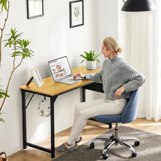 Computer Desk Writing Study Modern Compact Style Table with Side Bag Headphone Hook