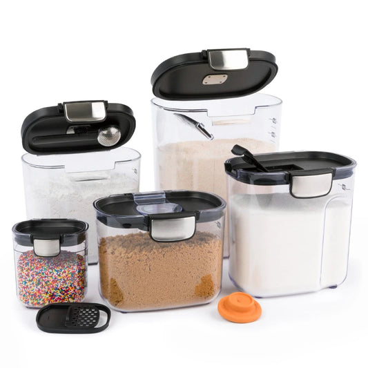 9 Piece Clear Plastic Food Storage Container Canister Set, Black/Grey/White