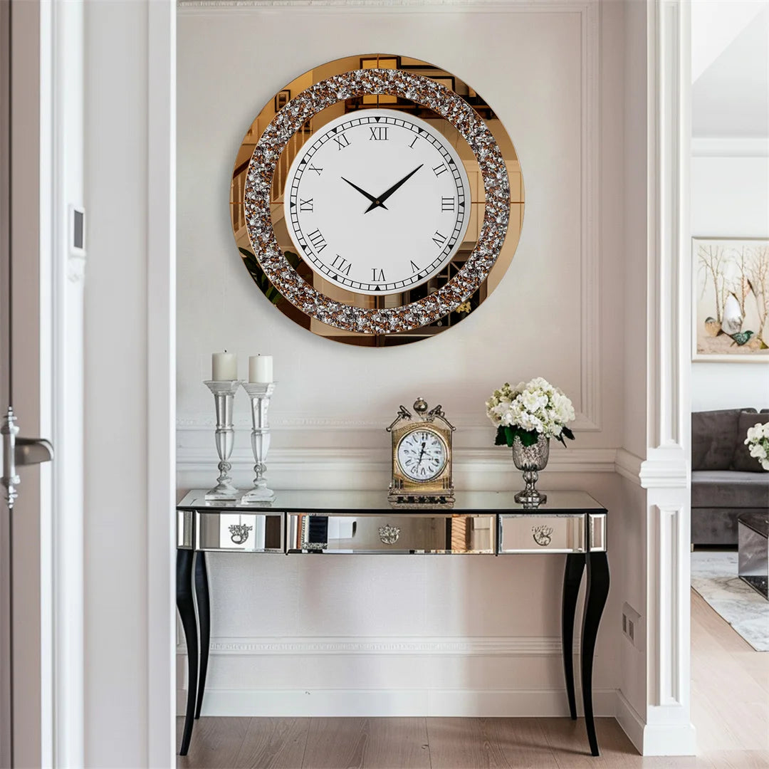 32inch Modern 3D Large Tawny, Tinted Wall Clock with Roman Numerals