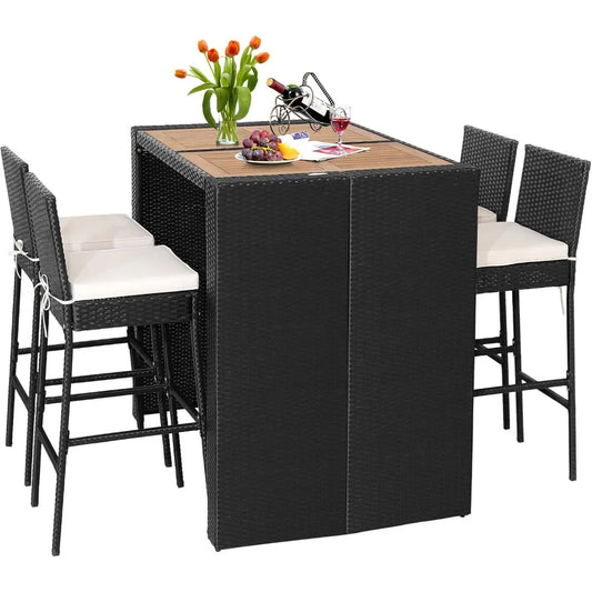 5 Pieces Outdoor Bar Set with Height Table & 4 Cushioned Bar Stools