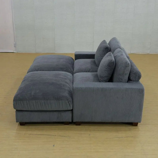 Dark Grey Corduroy 3-Piece Double Armrests Sofa, Durable High-density and Solid Wood Frame