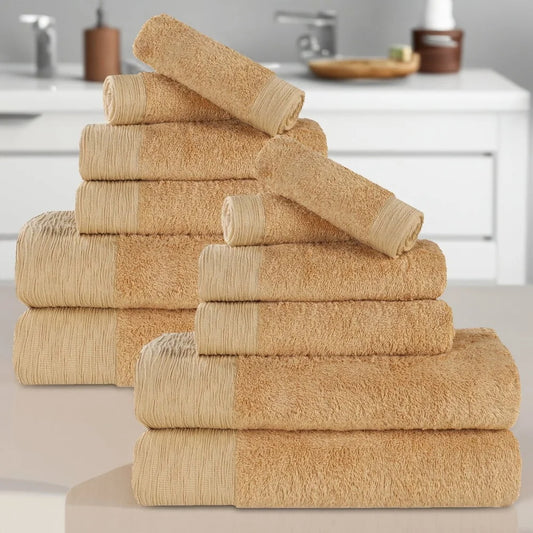 12-Piece Bamboo Rayon Ultra Soft Cotton Towel Set, Washcloths Hand Bath Towels