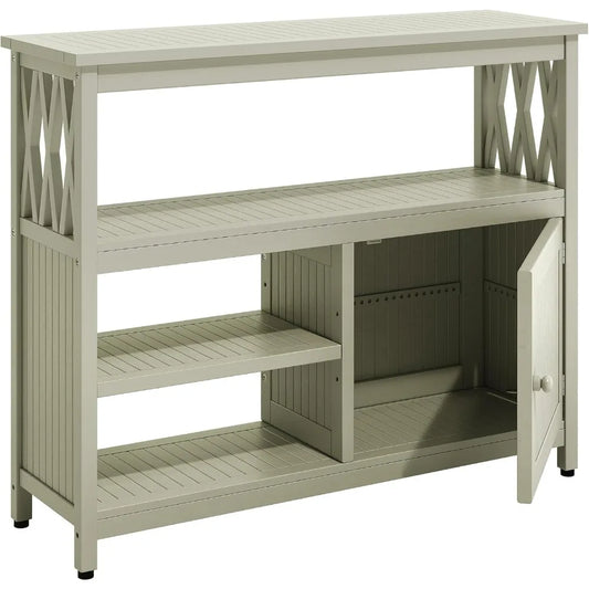 Acacia Wood OutdoorPatio Bar Table with Storage and Shelves, Sideboard Storage