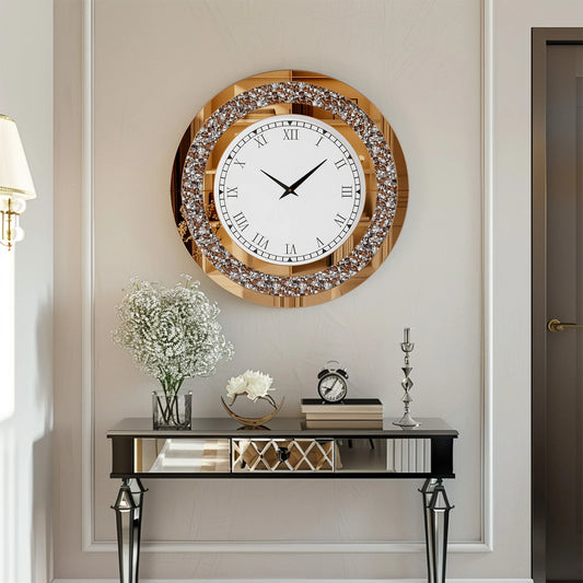 24 inch Large Crystal Mirrored Wall Clock