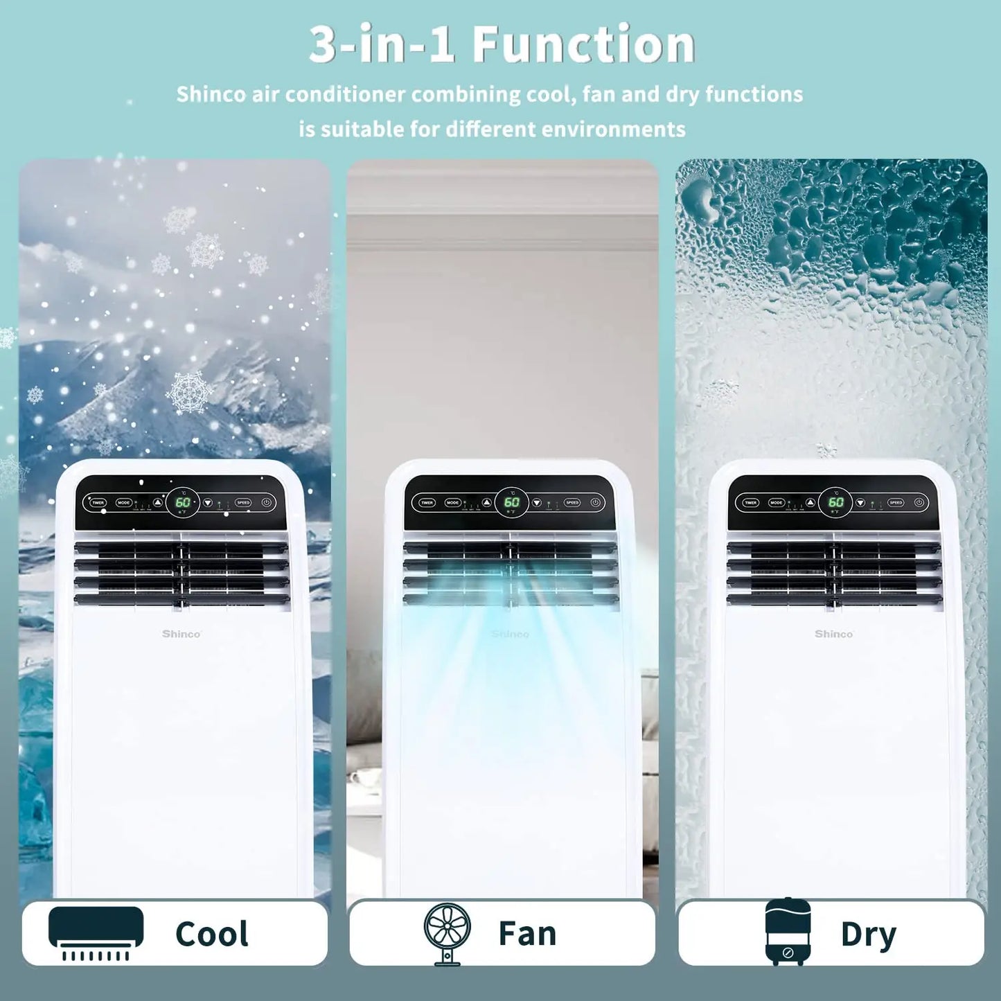 8,000 BTU Portable AC Unit with Built-in Cool, Dehumidifier & Fan Modes for Room up to 200 sq.ft