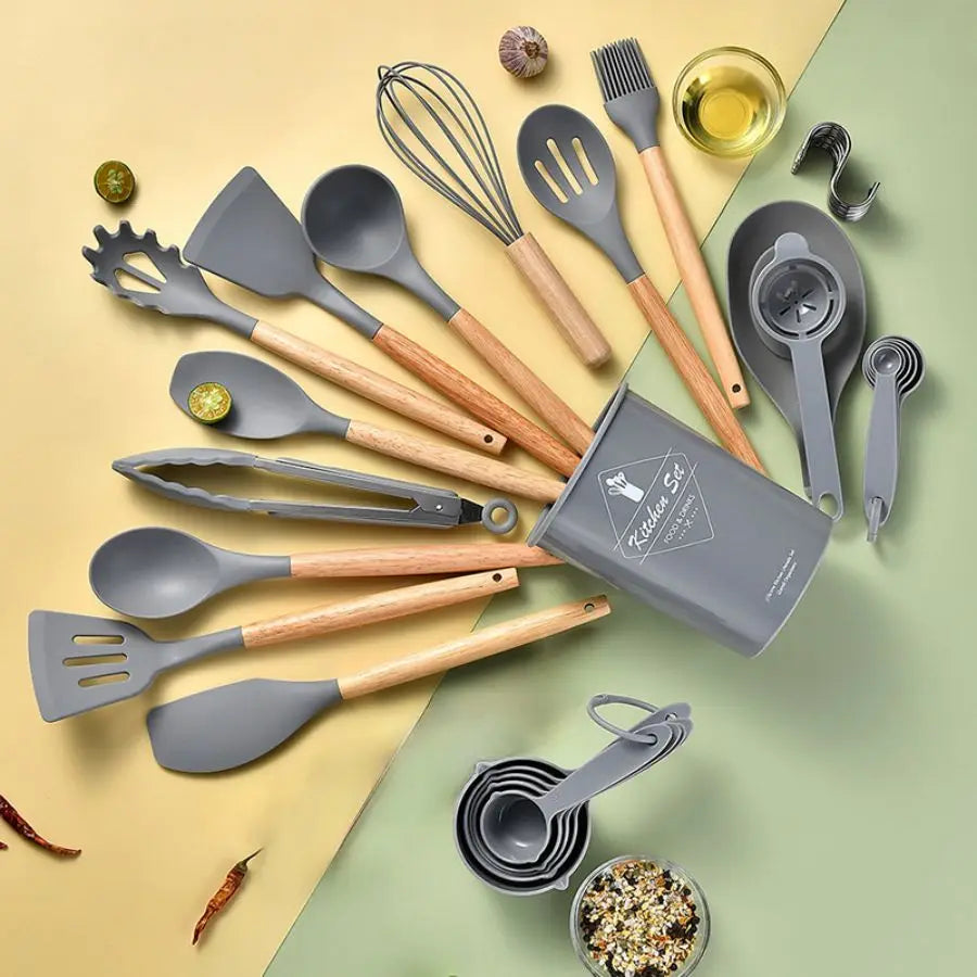34Pcs/set, Non-stick Cooking Tools Set With Storage Bucket, Multipurpose and Heat Resistant