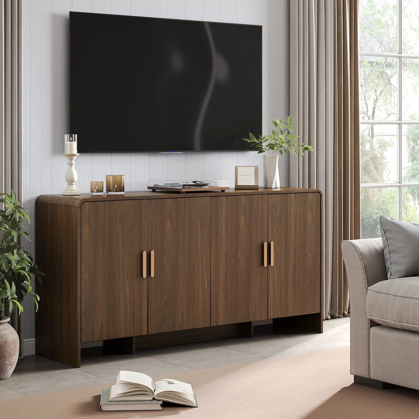 60" Sideboard Buffet Cabinet with Storage, 4 Doors & Adjustable Shelves