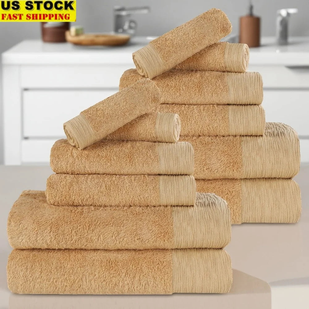 12-Piece Bamboo Rayon Ultra Soft Cotton Towel Set, Washcloths Hand Bath Towels