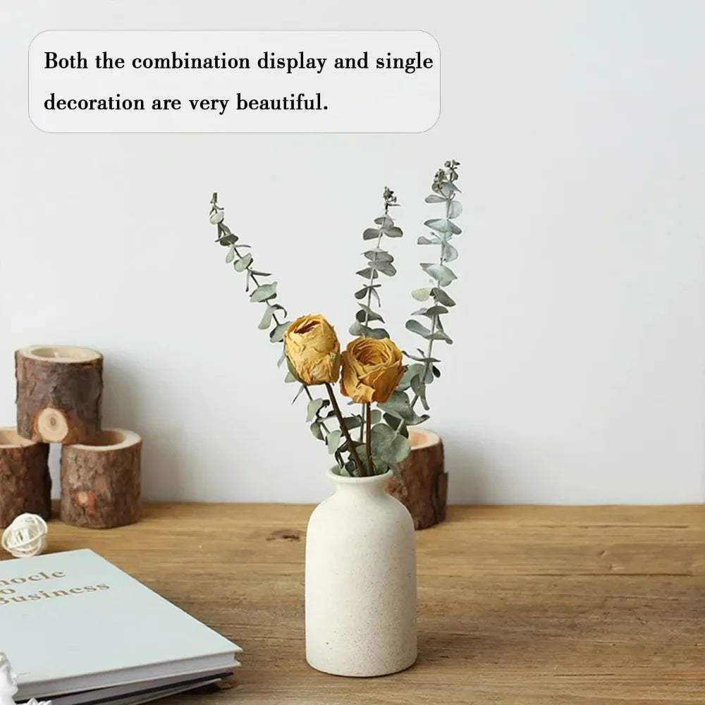 Beige ceramic modern bohemian farmhouse vase set with a small vase decoration