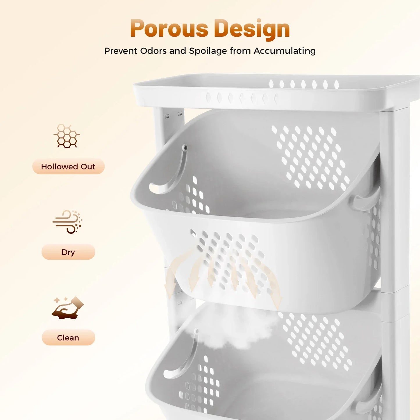 3 Tier Rolling 360° Rolling Laundry Hamper, Clothes Sorter Organizer with 4 Wheels