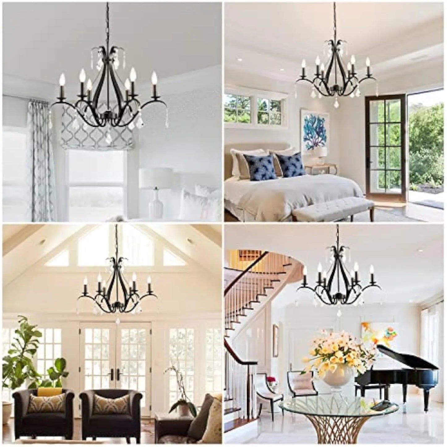 24 Black Chandelier Light Fixture: 6-Light Black Crystal Chandeliers