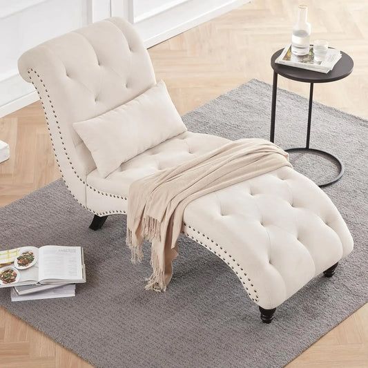 Tufted Soft Chaise Lounge, Linen Rivets Chaise Lounge Armless Chair