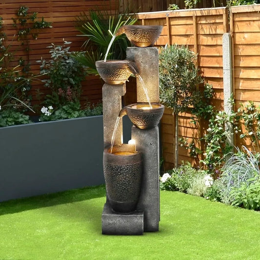 Outdoor Garden Water Fountain Waterfall Floor-Standing Fountains with LED Lights