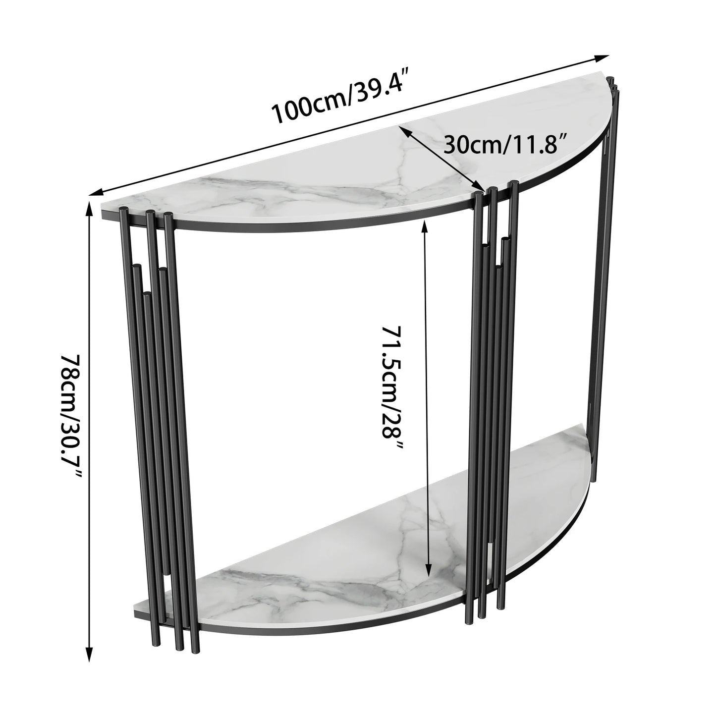 Half Moon Tiered Real Marble Entry Console Table Hallway Entryway