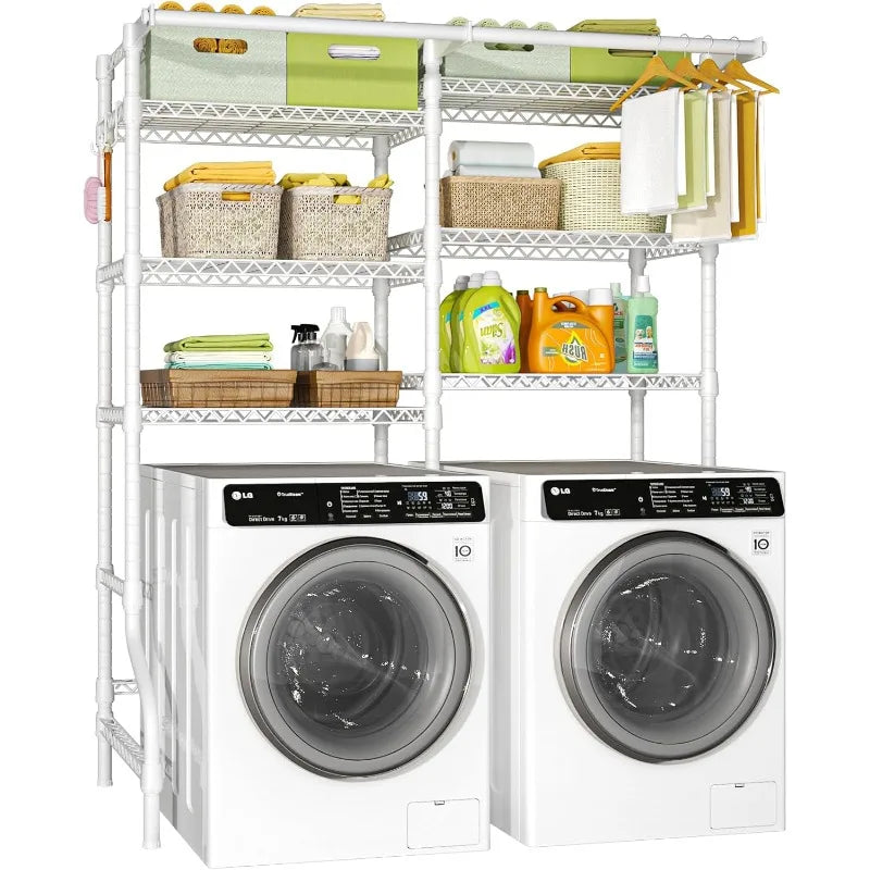 6 Tiers Medium over Washer and Dryer Standing Shelves with 2 Hanger Rods