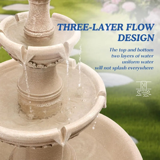 48.4''H Outdoor Fountains and Waterfalls Outside, Large Garden Decor Cascading Standing Resin