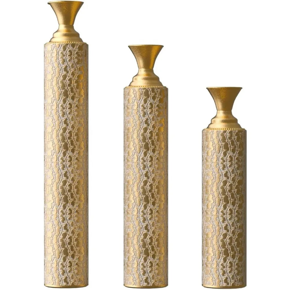 Extra Large Tall Gold Metal Floor Vases Decorative Tall Set of 3, Flower Center Vases