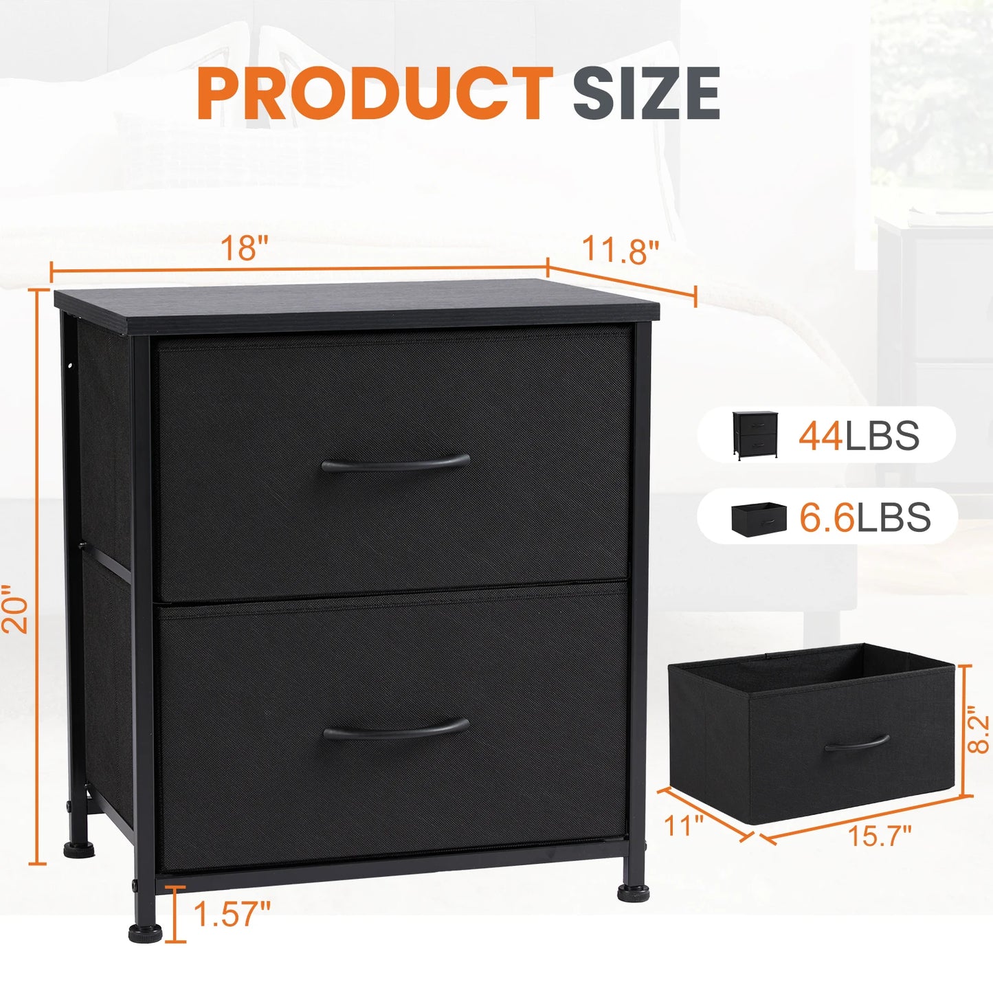 JHK 2 Drawers Nightstand For Bedroom