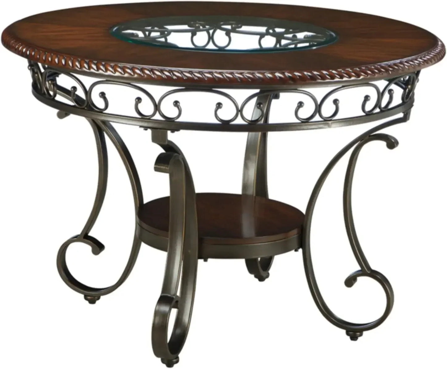 45" Round Glass Top Dining Table, Brown