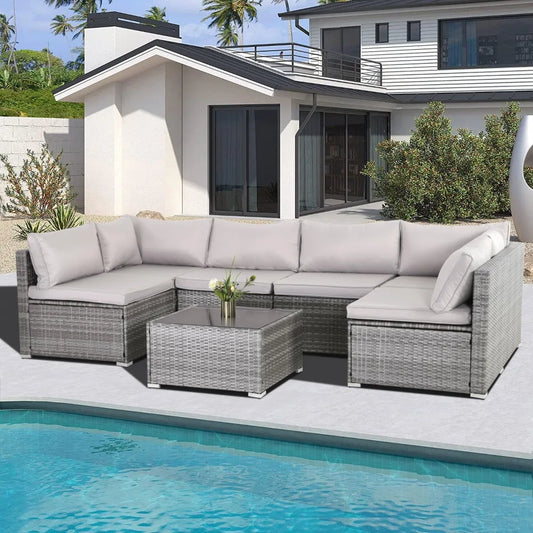 7 Pieces Wicker Modular Sectional Furniture Set