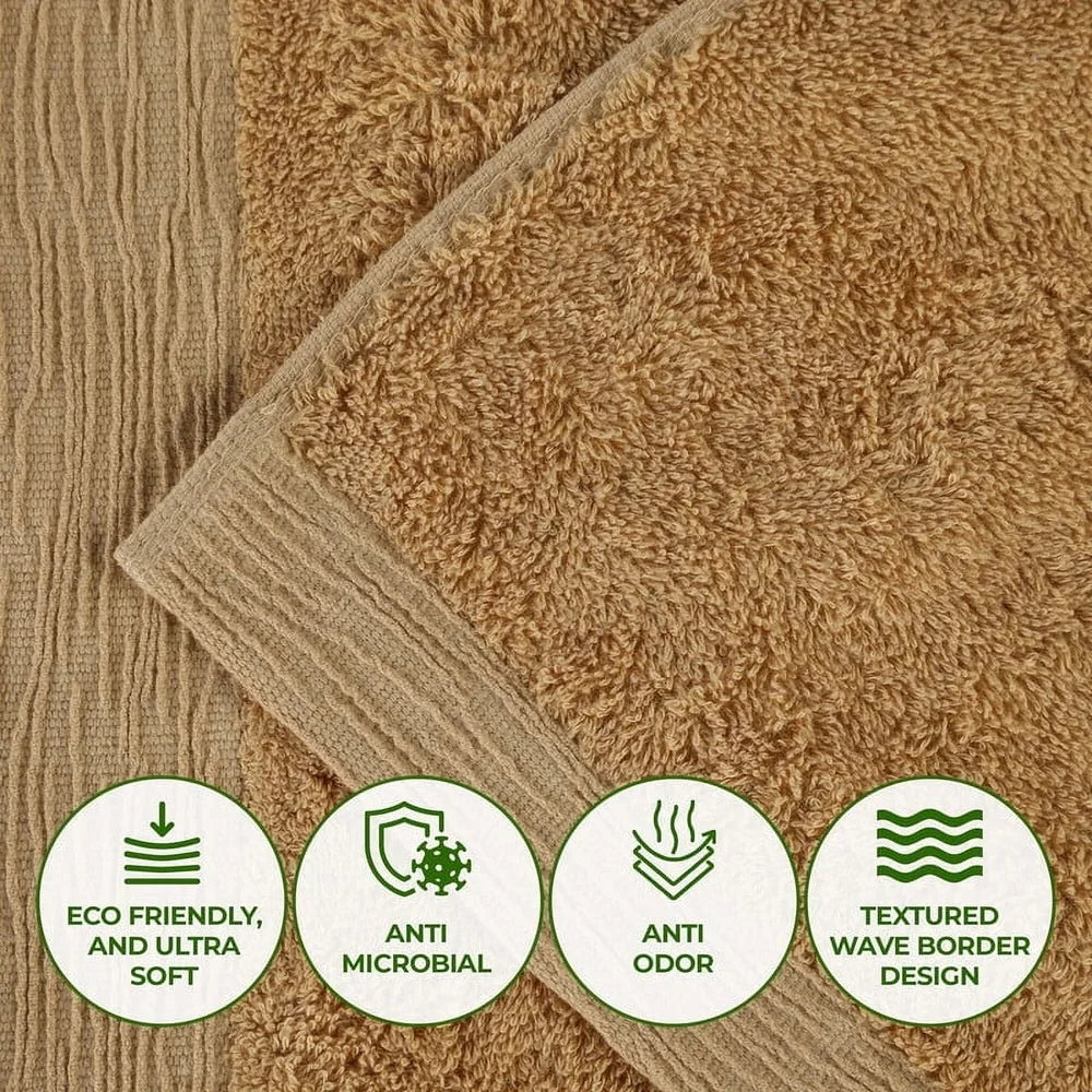 12-Piece Bamboo Rayon Ultra Soft Cotton Towel Set, Washcloths Hand Bath Towels