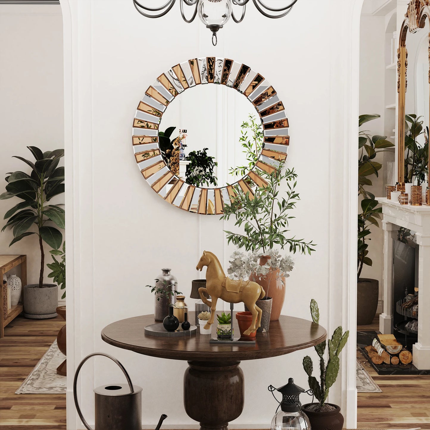 Decorative Round Sunburst Wall Mirror Beveled Edge Glass Hanging Accent Mirrors