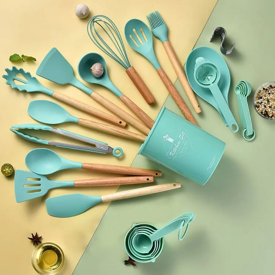 34Pcs/set, Non-stick Cooking Tools Set With Storage Bucket, Multipurpose and Heat Resistant