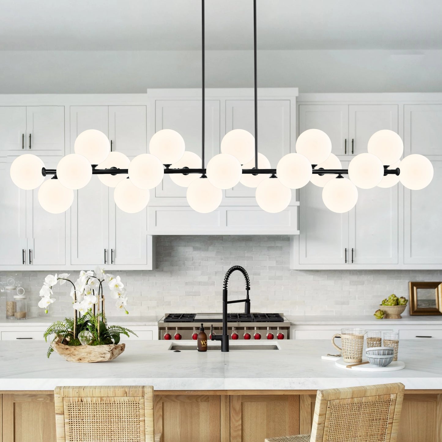 70.8in Bubble Glass 21-Lights Chandelier, Height Adjustable