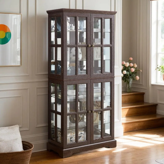 Lighted Display Curio China Cabinet with 4 Glass Doors, 6 Shelves