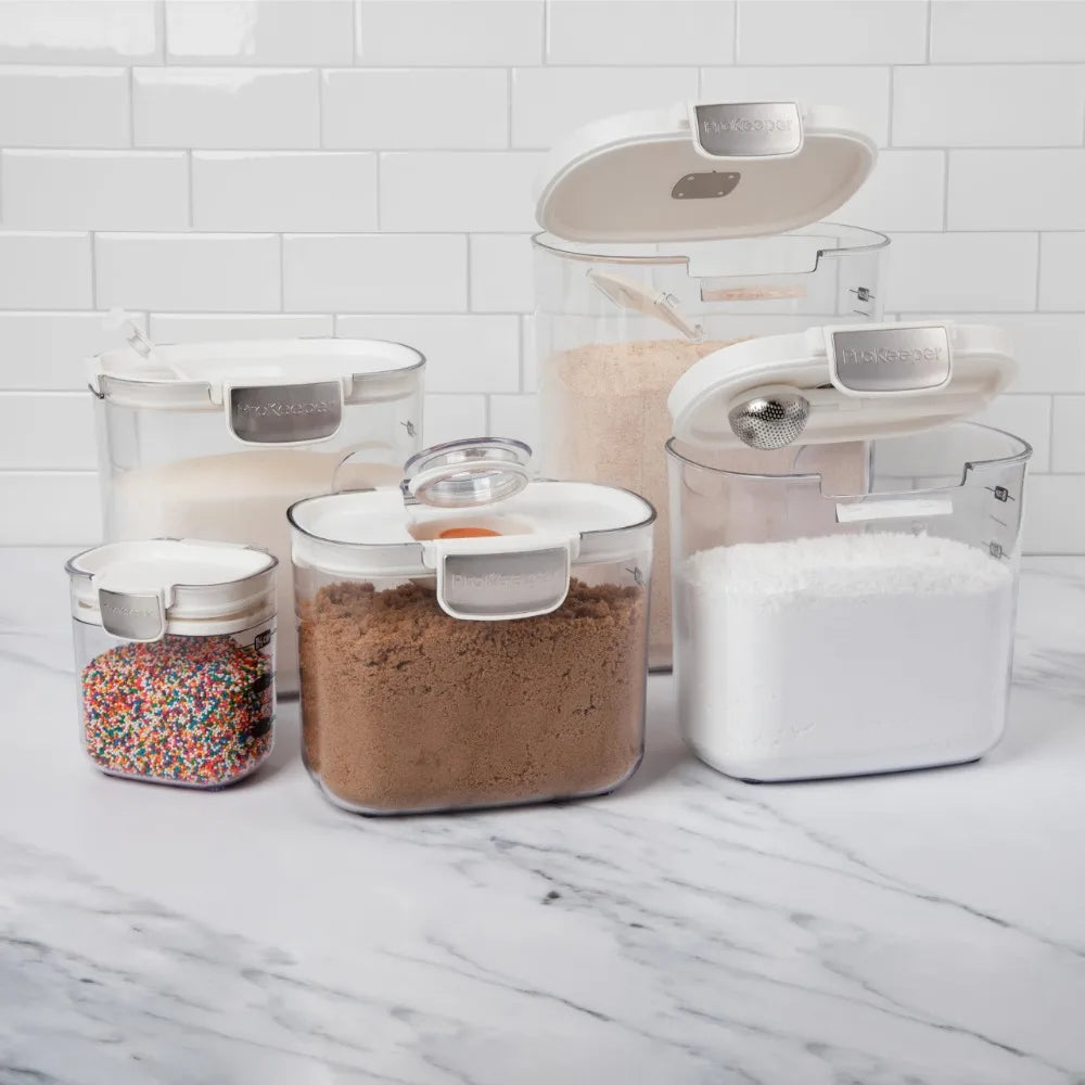 9 Piece Clear Plastic Food Storage Container Canister Set, Black/Grey/White