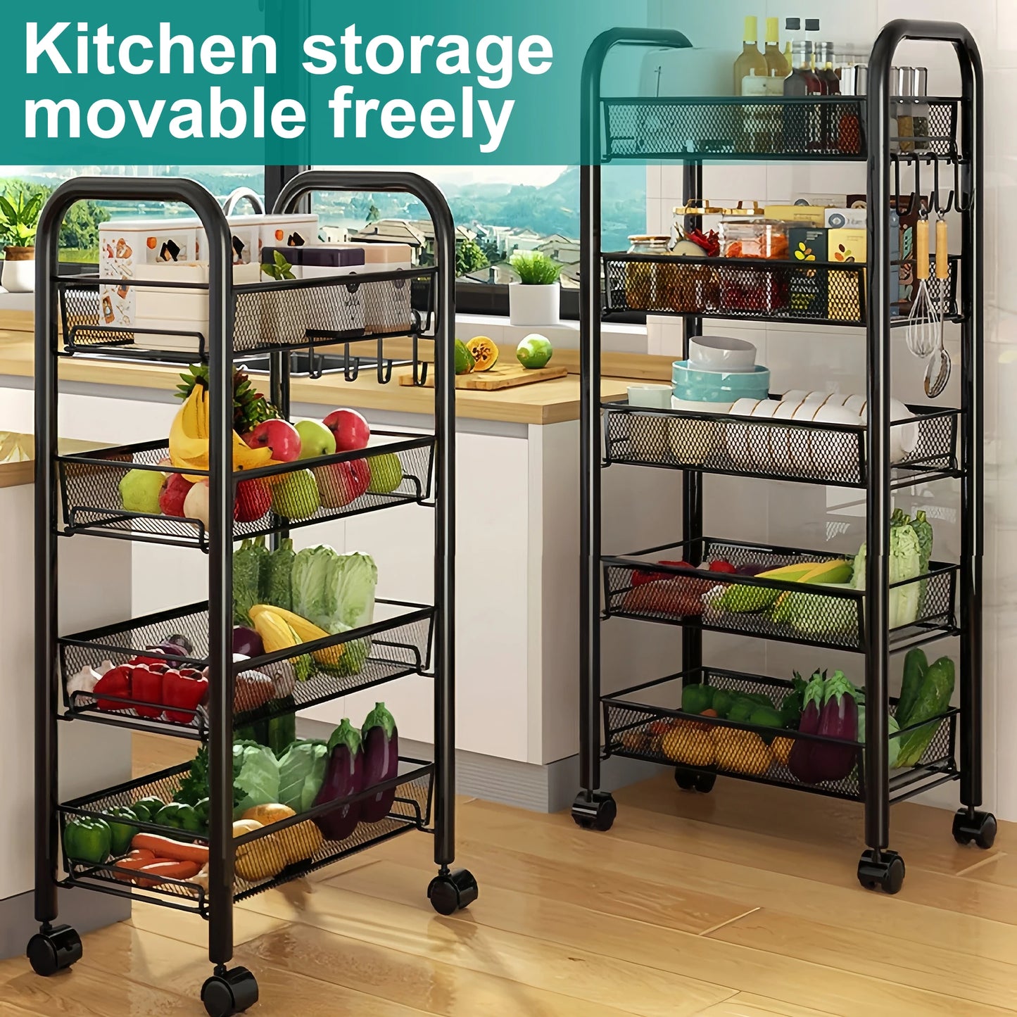 Foldable Metal Kitchen multipurpose Storage OrganizerTrolley with Wheels, Easy to Assemble