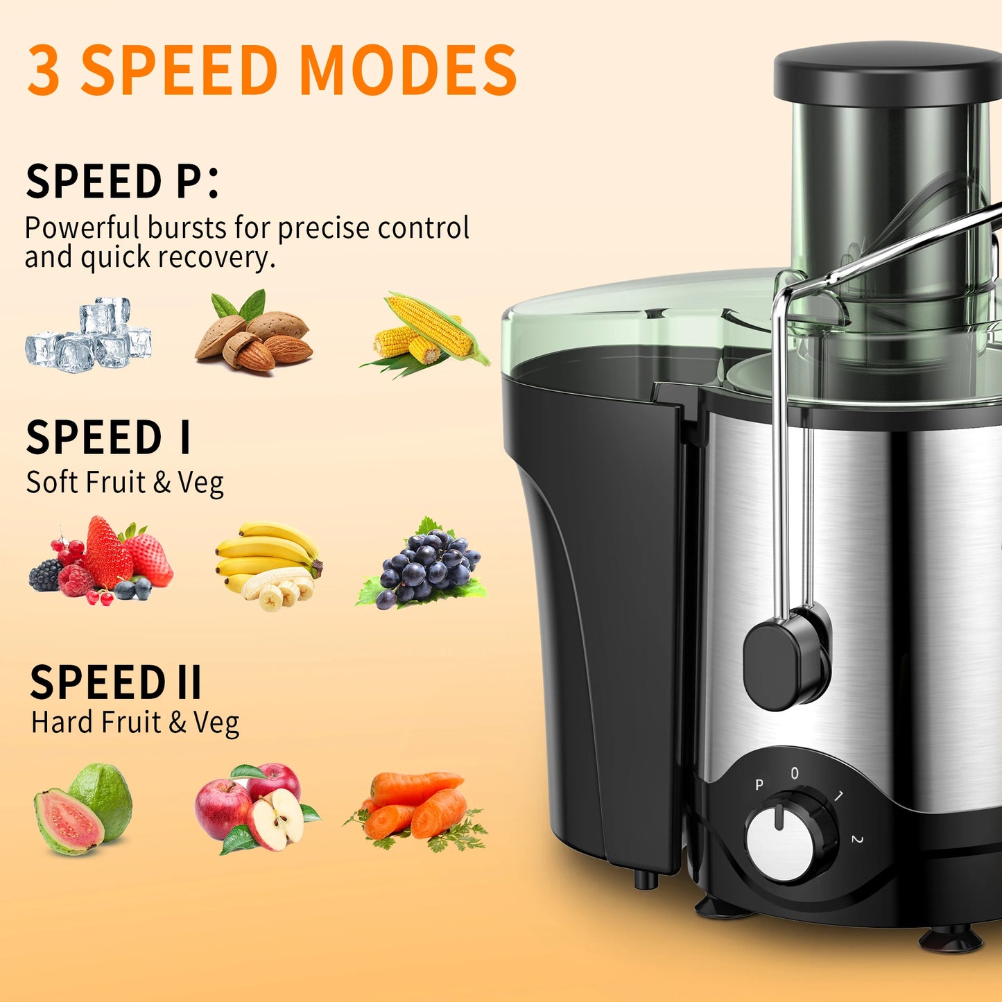 VAVSEA 600W Juicer Machine, Anti-Drip Juice Extractor with 3-Inch Feed Chute for Whole Fruits & Vegetables