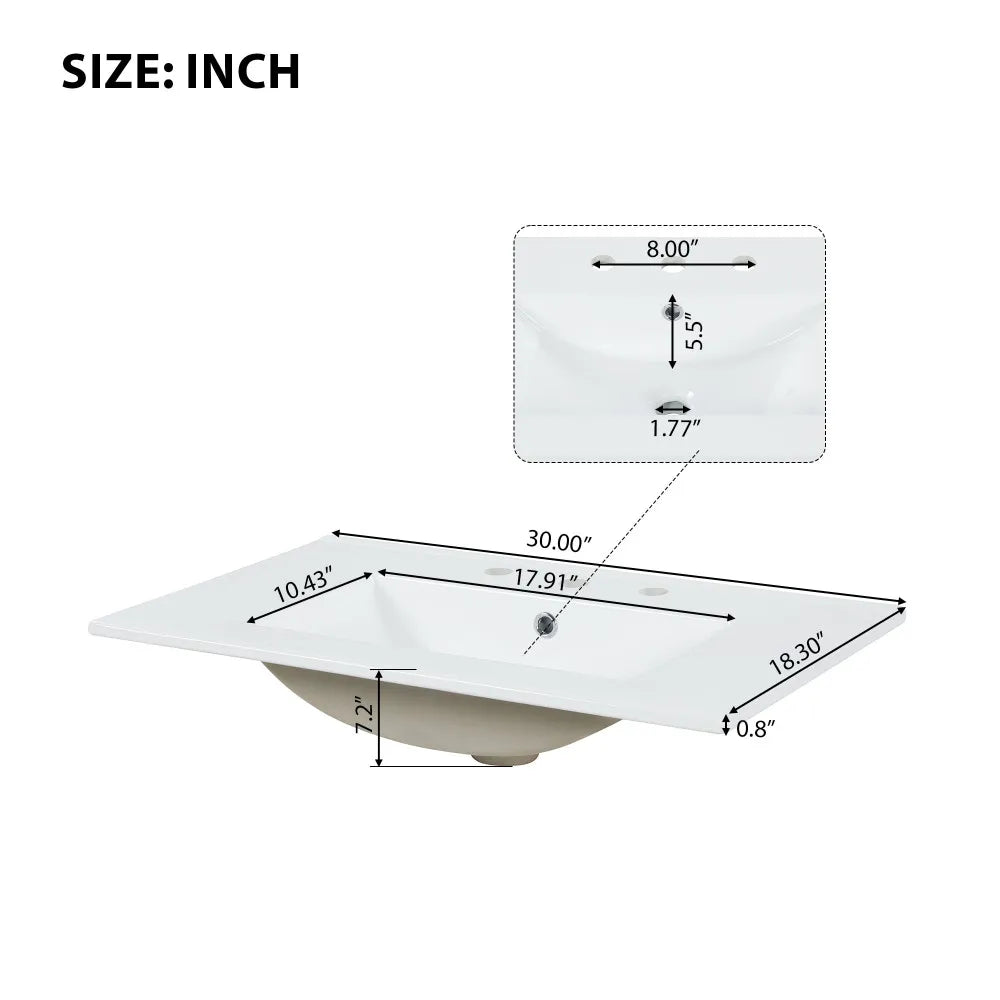 30" Bathroom Vanity with Sink with Two Drawers and Door, Adjustable Shelf, Solid Wood, Black