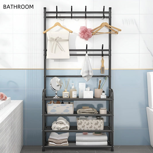 Metal Storage Shoe Rack Coat Rack Strand  with Hooks Multipurpose Coat Hanger