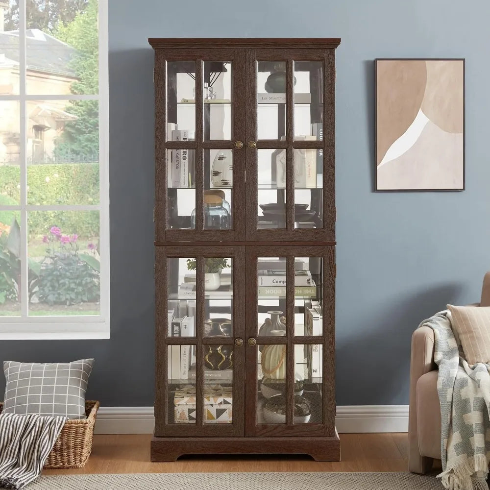 Lighted Display Curio China Cabinet with 4 Glass Doors, 6 Shelves