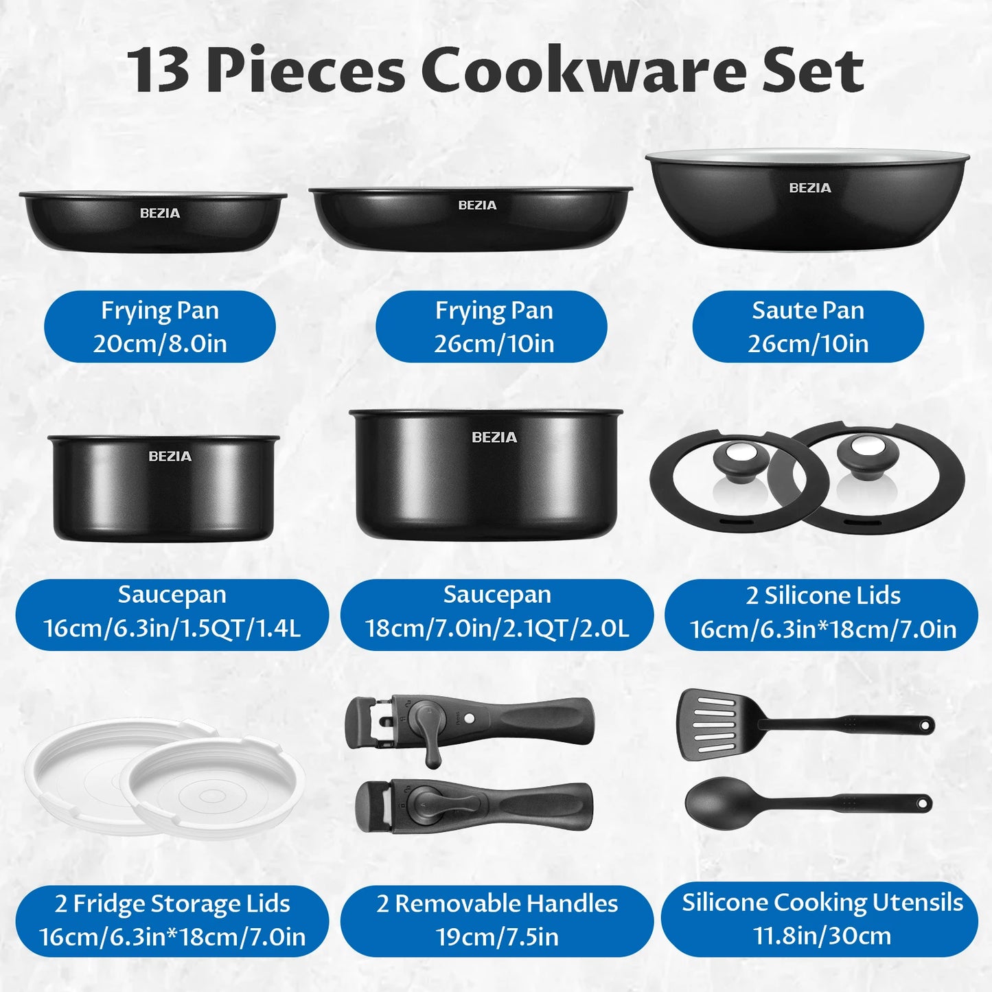 13 pcs Induction Ceramic Coating Cookware, Nonstick Pots and Pans Set with Detachable Handles